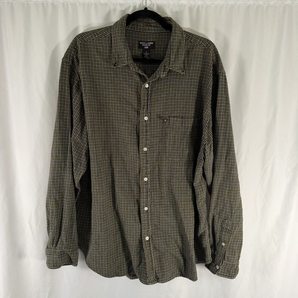 Ralph Lauren Jeans Co Shirt Men's XL Black Yellow Plaid Long Sleeve Button Up